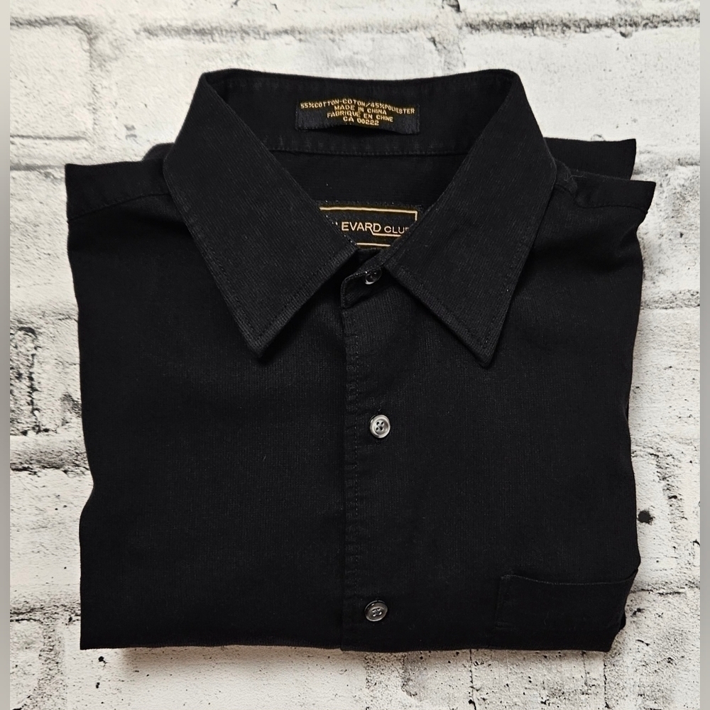Boulevard Club Mens Black Dress Shirt 15.5 32 33 Classic Fit Long Sleeve